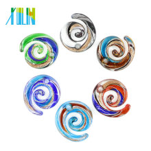 MC0036 Arena Multi-Color Flat Swirl Glass charm Colgantes oro Lampwork 12pcs / caja